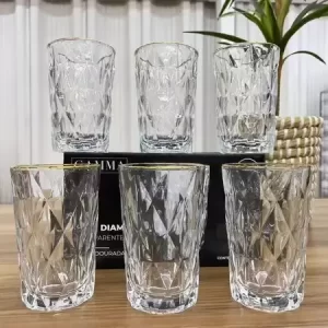 Jogo 6 Copos Diamond 340ml Dourado